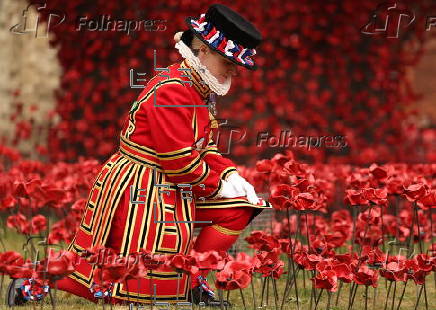 Britain's Queen Camilla visits ceramic poppy display at Tower of London