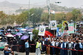 University students and professors demonstrate in solidarity with Palestinians, in Sanaa