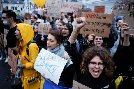 Rally ahead of a vote in parliament, to consider restoring the independence of two key anti-corruption agencies, in Kyiv