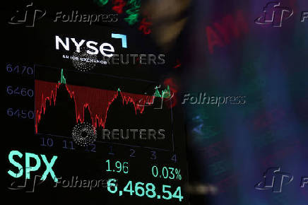 A screen displays the S&P 500 after the closing bell at the NYSE in New York