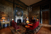 The Tapestry Drawing Room at Castle Howard, restored for the first time since being devastated by a fire in 1940, is unveiled following a major restoration of the castle, in York