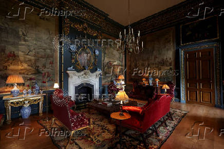 The Tapestry Drawing Room at Castle Howard, restored for the first time since being devastated by a fire in 1940, is unveiled following a major restoration of the castle, in York