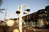 A view of the burnt Electricity Authority building,  in Khartoum