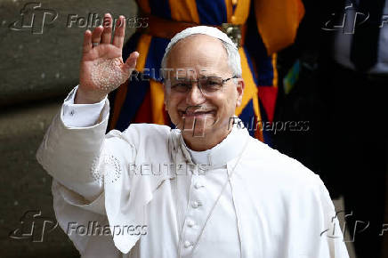 Pope Leo XIV leads the Angelus prayer in Castel Gandolfo