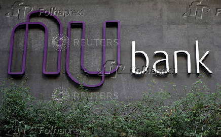FILE PHOTO: The logo of Nubank, a Brazilian FinTech startup, is pictured at the bank's headquarters in Sao Paulo