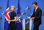 NATO Secretary General Rutte holds joint presser with Iceland's Prime Minister Frostadottir, in Brussels