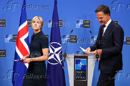 NATO Secretary General Rutte holds joint presser with Iceland's Prime Minister Frostadottir, in Brussels