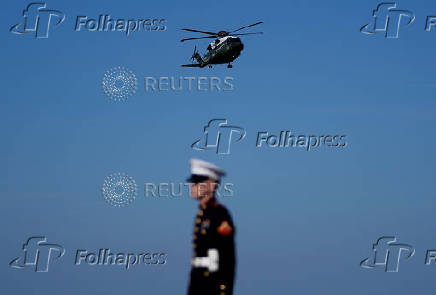 U.S. President Donald Trump boards Air Force One at Morristown Airport