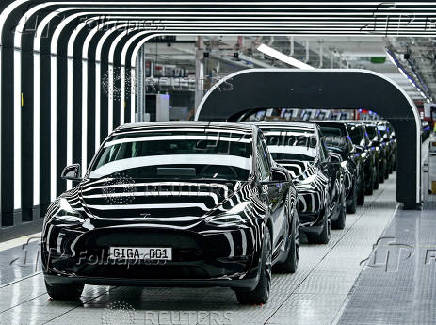 FILE PHOTO: Tesla Model Y cars at a factory in Germany