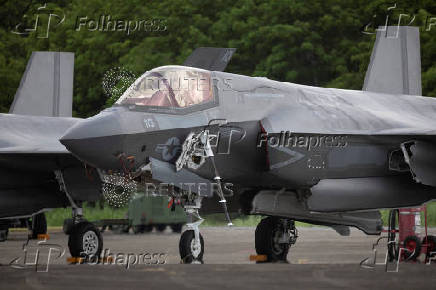 A U.S. Marine Corps F-35 fighter jet parked on the tarmac at the former Roosevelt Roads military base in Ceiba