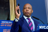 New York City Mayor Eric Adams speaks during a news conference at City Hall in New York City