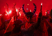 Bolivians celebrate the Gran Poder parade, in La Paz