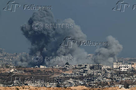 Smoke rises in Gaza, as seen from Israel