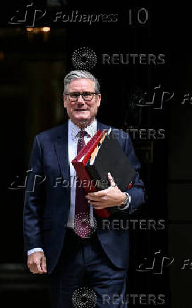 British Prime Minister Keir Starmer leaves 10 Downing Street in London
