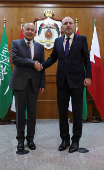Jordanian Foreign Minister Ayman Safadi meets with Arab League Secretary-General Ahmed Aboul Gheit as members of the Ministerial Committee Assigned by the Joint Arab-Islamic on Gaza meet, in Amman
