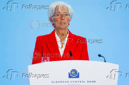 European Central Bank President Christine Lagarde addresses the media in Frankfurt