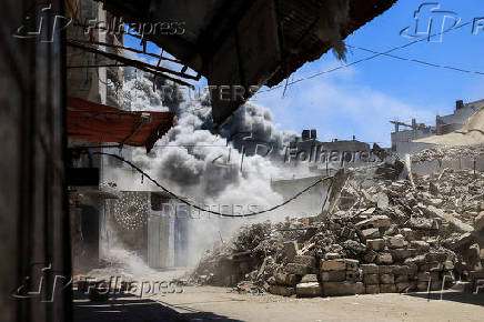 Aftermath of Israeli strikes on buildings at Gaza's Old City market, in Gaza City