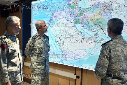 Iranian Army commander-in-chief Amir Hatami attends a meeting in the Iranian Army's War Command Room at an undisclosed location in Iran