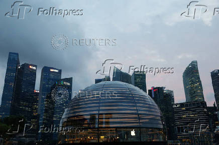 A view of the central business district skyline in Singapore
