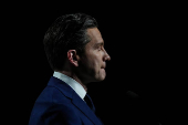 Conservative Leader Pierre Poilievre attends a press conference after the French-language federal election debate, in Montreal