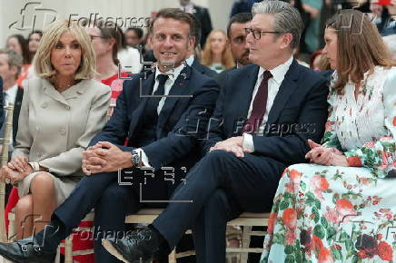 French President Emmanuel Macron delivers a speech at the British Museum