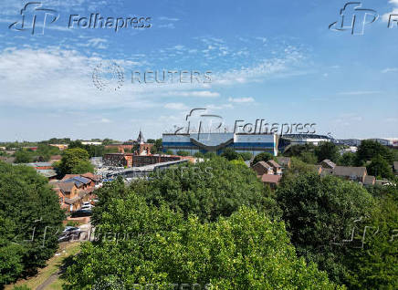 A drone view shows St Andrew's @ Knighthead Park Stadium