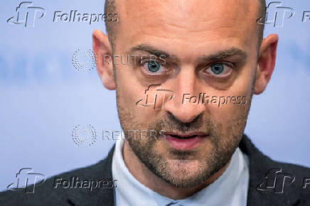 France's Minister for Europe and Foreign Affairs Jean-Noel Barrot speaks during a stakeout outside the Security Council at U.N. Headquarters in New York