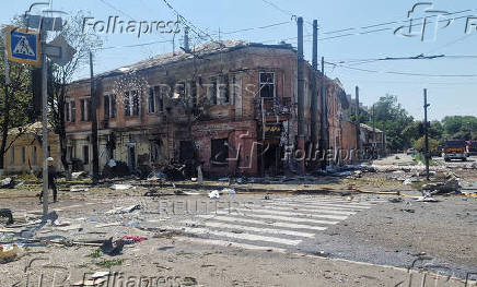 Aftermath of a Russian drone strike in Kharkiv