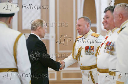 Russian President Putin congratulates naval officers on Russia's Navy Day in Saint Petersburg
