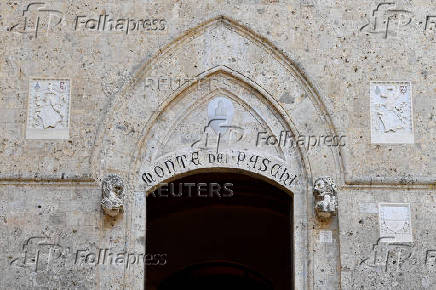 FILE PHOTO: Entrance to the headquarters of Monte dei Paschi di Siena (MPS), in Siena, Italy