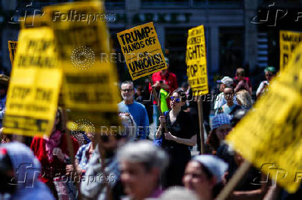 Protestors demonstrate during a May Day rally in New York