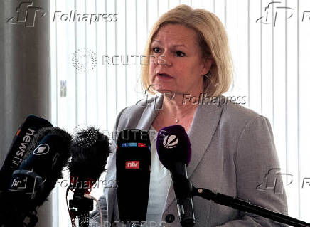 Outgoing German Interior Minister Nancy Faeser gives a statement on AfD in Wiesbaden
