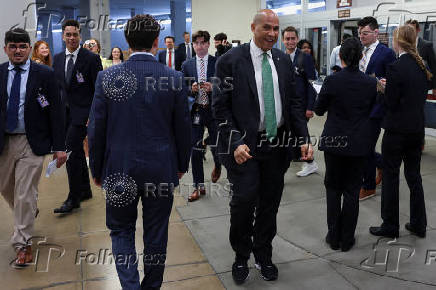 U.S. Senator Booker walks to the Senate floor to vote at the U.S. Capitol in Washington