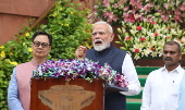 Indian Prime Minister Narendra Modi addresses the media ahead of Parliament monsoon session in New Delhi