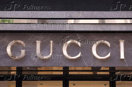 FILE PHOTO: The logo of fashion house Gucci is seen outside a shop in Milan, Italy