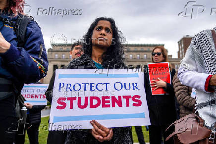 Members of Columbia Medical staff and faculty protest against federal funding cuts at Columbia University in New York