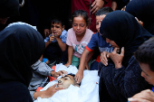 Funeral of Palestinians killed in Israeli strikes, in Khan Younis