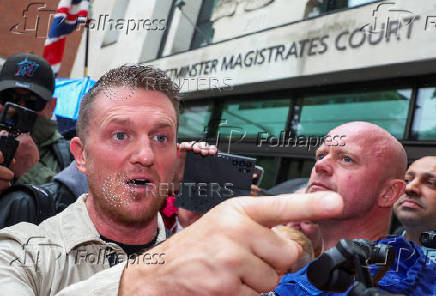 Anti-immigration activist Stephen Yaxley-Lennon at Westminster Magistrates' Court, in London