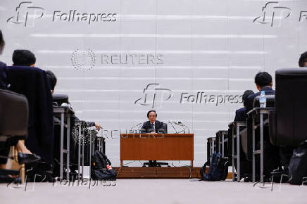 Bank of Japan (BOJ) Governor Kazuo Ueda attends a press conference after the central bank's policy meeting at BOJ headquarters in Tokyo