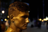 Live statue artists perform to mark World Art Day in Skopje