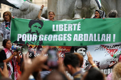 FILE PHOTO: Protesters gather in Paris to demand the release of Georges Ibrahim Abdallah