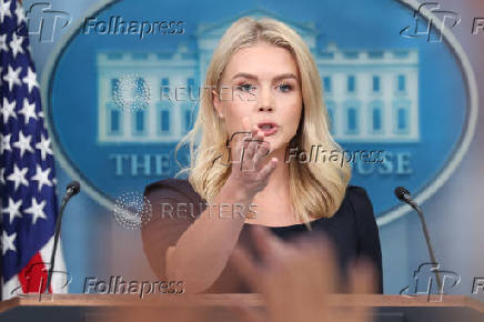White House Press Secretary Karoline Leavitt holds a press briefing at the White House in Washington