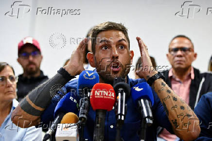 Opposition former governor candidate for Miranda State, Requesens, addresses the media, in Caracas