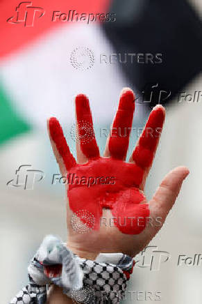 Pro-Palestinian protesters gather outside the foreign ministry, in Berlin