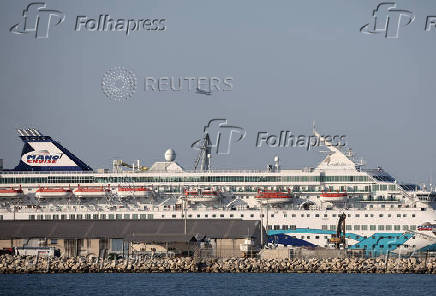 A view of the Crown Iris, a vessel which will be used to assist in the departure of Israelis from Cyprus, at the port of Larnaca