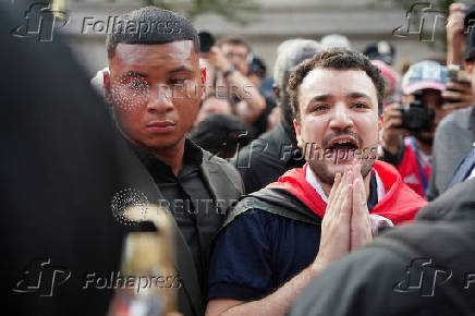 Welcome rally for Columbia University graduate student Mahmoud Khalil, in New York City