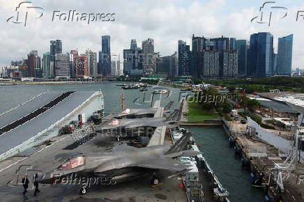 Onboard HMS Prince of Wales aircraft carrier at Marina Bay Cruise Centre in Singapore
