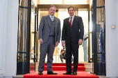U.S. Secretary of State Marco Rubio and Belgium's Prime Minister Bart de Wever pose for photos on the day of their meeting in Brussels