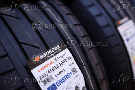 Hankook tires are seen in UnionComerc tire shop in Zenica