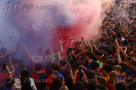 FC Barcelona celebrate winning LaLiga